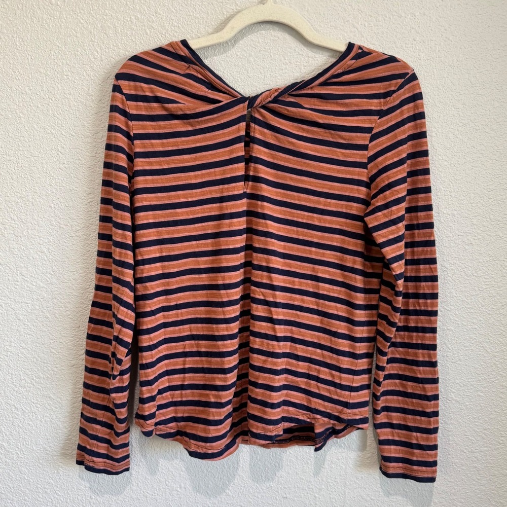 Pact Organic Cotton Striped Long Sleeve Twist Back Top Navy Orange Womens Medium - Picture 2 of 9